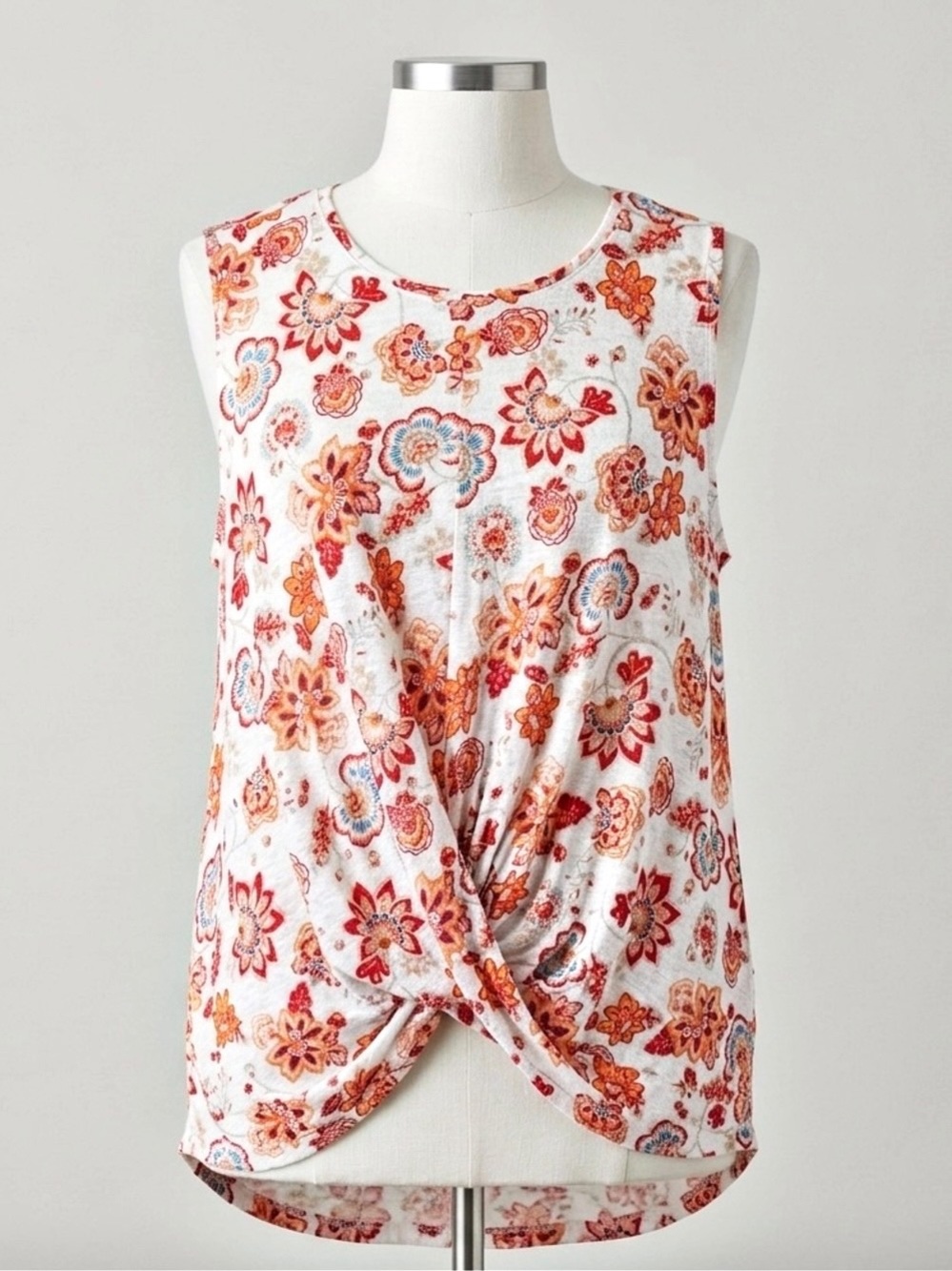 J. Jill Love Linen Floral Twist Front Tank Top 2X Plus Size Summer Boho Coastal